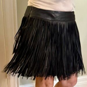Polo by Ralph Lauren Black Leather Fringe Skirt